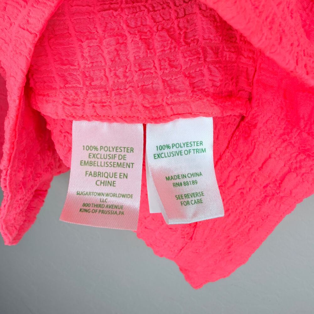 Lilly Pulitzer Mays Neon Coral Ruffle Tank Puka Shell Tassel Vacation Top XS - Picture 7 of 13